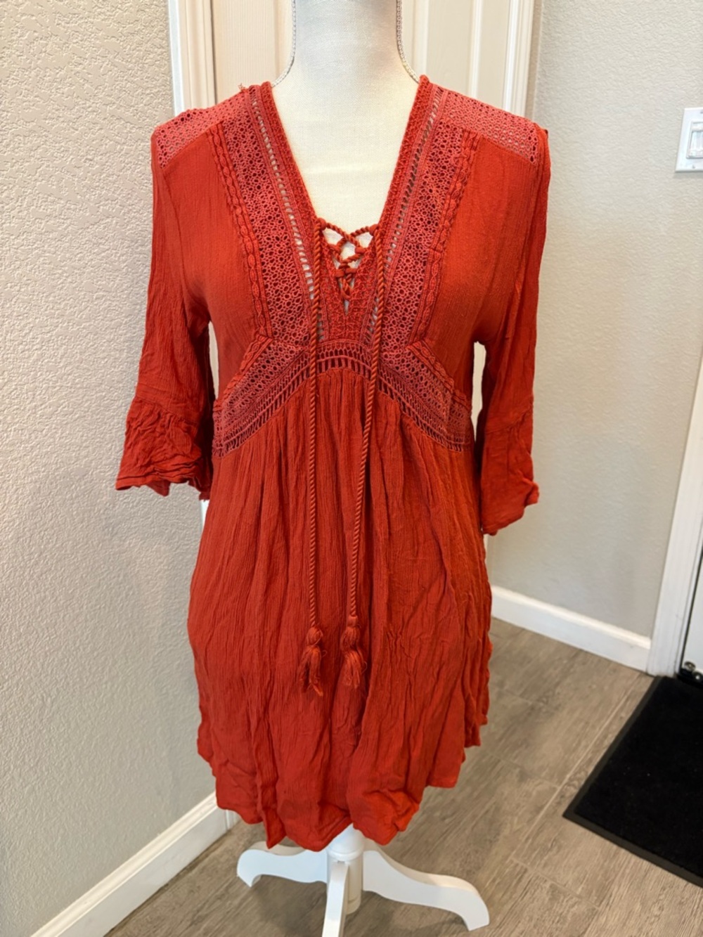 Bershka Textured Tunic Top in Deep Orange